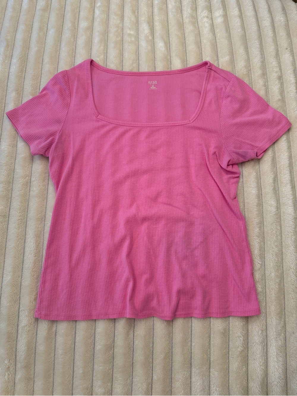 A.n.a. Square Neck Ribbed Women's Top- Pink- ox
